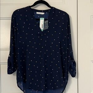 Lush Navy Blouse with Subtle Pattern